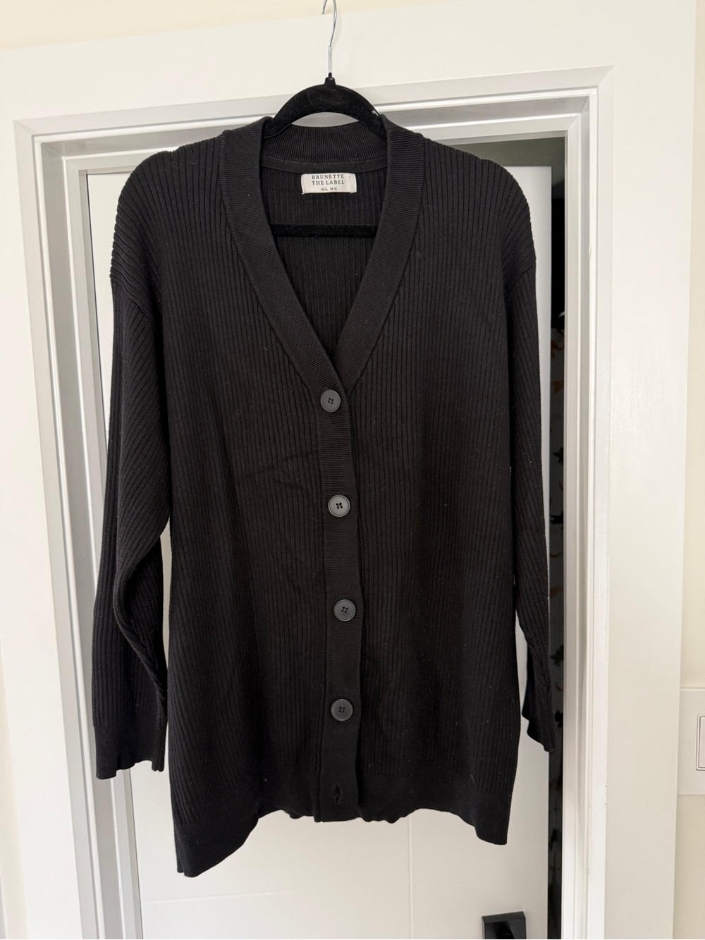 Brunette the Label Black Ribbed V-Neck Button Cardigan and matching Pants